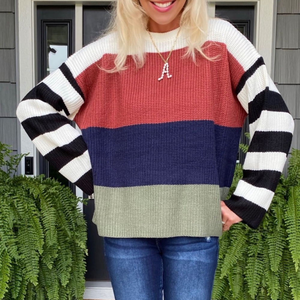 Eesome Multicolor Striped Crew Neck Sweater